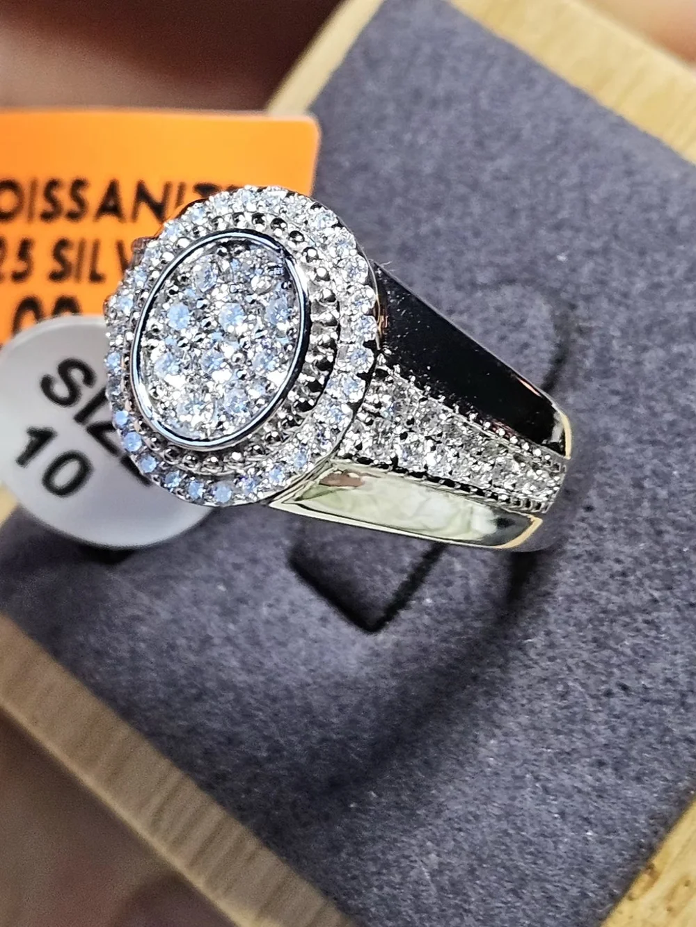 NWT Men’s Moissanite Oval Cluster Ring 925 Sterling Silver Size 10